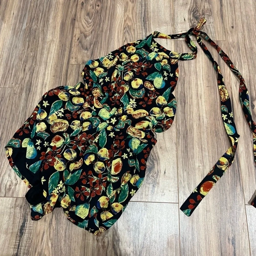 Free People Coral Tides Floral Tropical Fruit Sleeveless Romper Boho Black Small